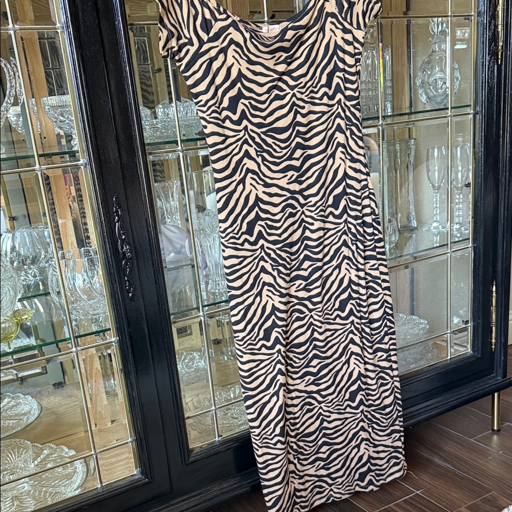 Justify Zebra-Print Maxi Dress in Black & Cream